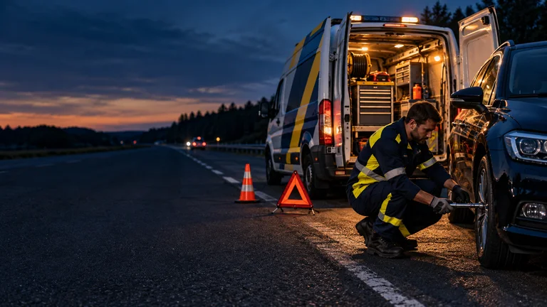 Mobilny serwis podczas pomocy na drodze — ilustracja